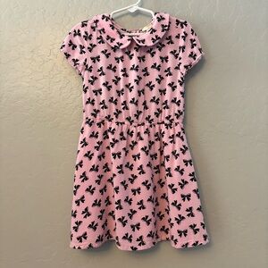 Forever 21 girls pink and black bow print peter pan collar dress size 5/6